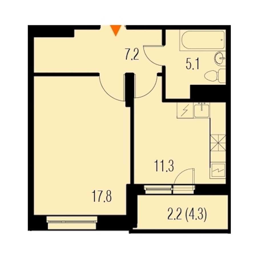 Однокомнатная квартира в : площадь 43.8 м2 , этаж: 18 – купить в Санкт-Петербурге